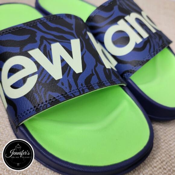 New Balance NWOT Women's Blue & Neon Green Slip On Slides Size 10 - Picture 7 of 11